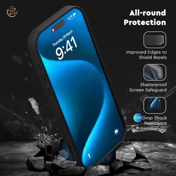 OKIMI YONI iPhone 15 Pro Case | MagSafe | Shockproof Black Full-Body Cover - Picture 2 of 4